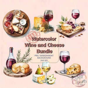 158 Clipart PNG di vino e formaggio ad acquerello, tagliere di salumi di lusso, picnic gourmet in vigna, uva, bicchieri, cibo romantico