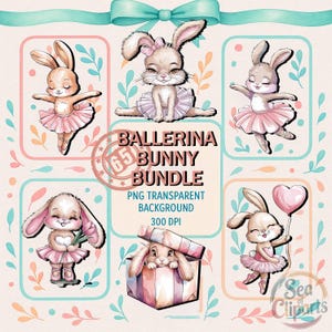 65 Ballerina Bunny PNG Bundle, Aquarell Rosa Ballett Kaninchen Clipart, entzückende niedliche Kindergarten Tänzerin Häschen Png Clipart, Baby Mädchen Zimmer Clipart