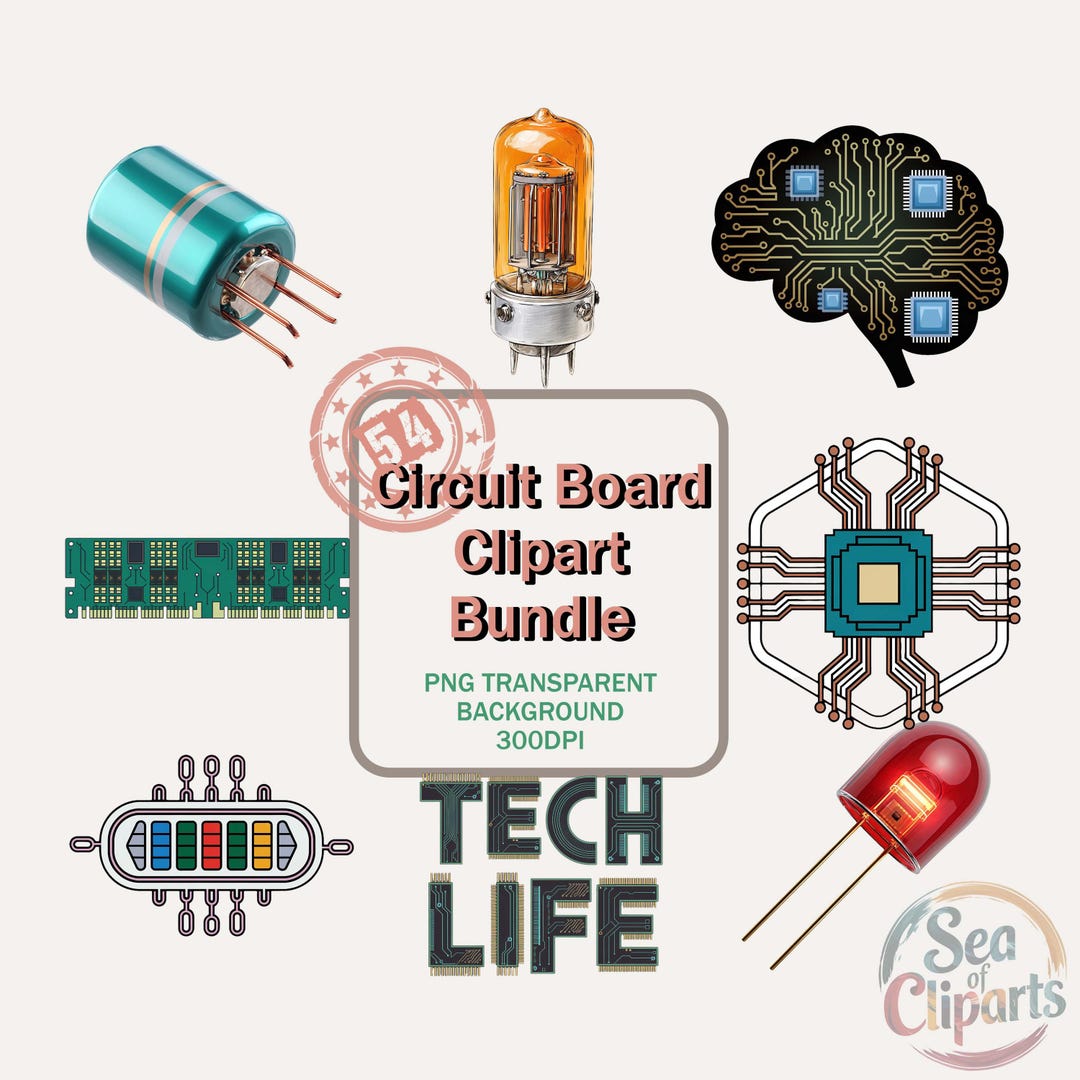 Pc Part Collection Frame Circuit Board Clipart Bundle Line Art Electronic Components PNG ...