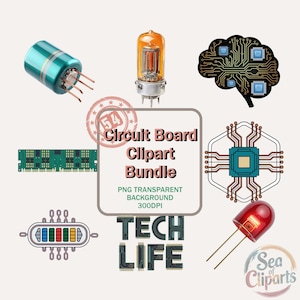 Circuit Board Clipart Bundle Line Art Electronic Components PNG Illustrations Tech Engineering Digital Clipart PCB Computer Parts Collection