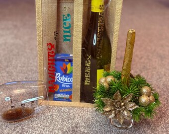 Christmas Wine Jute Bag | Reusable Naughty or Nice Bottle Tote