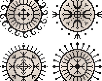 4 Traditional Croatian Sunwheel Tattoo Motifs Cross Stitch Pattern