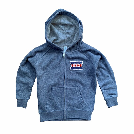 Navy Chicago Flag Chenille Patch Kids Zip-up Hooded Sweatshirt