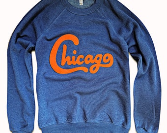 Chicago Bears Premium Premium Vintage Wool Felt Navy Orange Applique Crewneck Sweatshirt