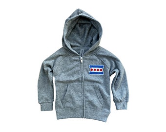 Chicago Flag Chenille Patch Kids Zip-Up Hooded Sweatshirt