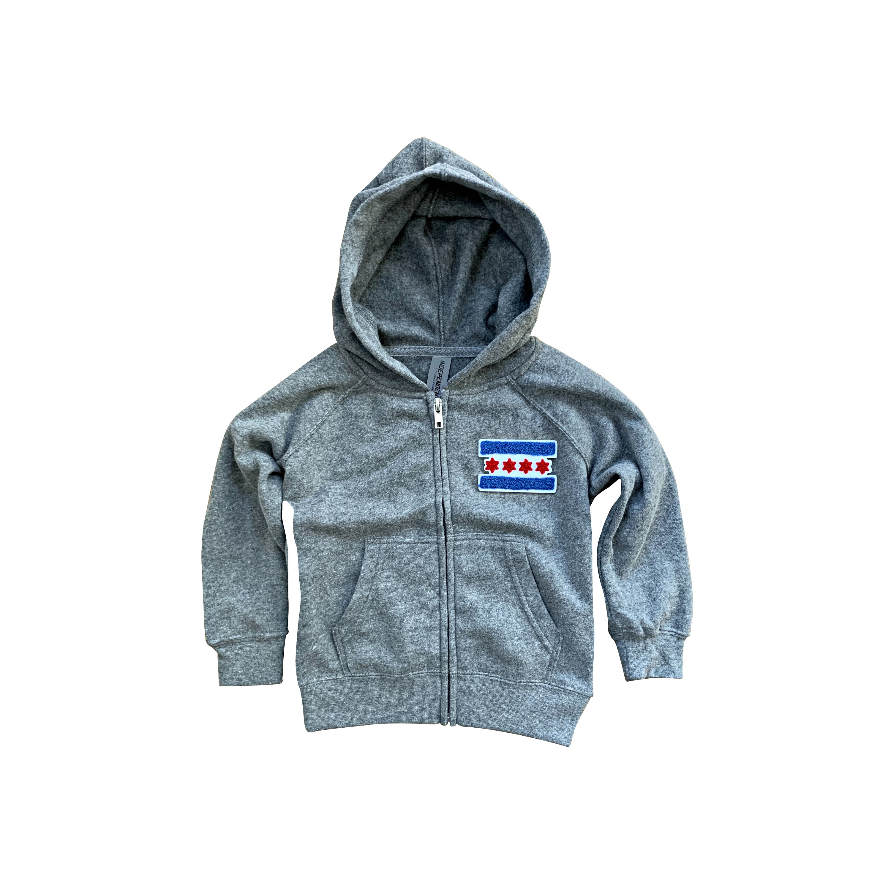 Chicago Flag Chenille Patch Kids Zip-up Hooded Sweatshirt