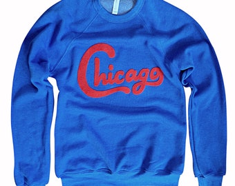 Chicago Cubs Premium Premium Vintage Wool Felt Blue Red Applique Crewneck Sweatshirt