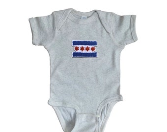 Heather Chicago Flag Chenille Patch Baby Onesie