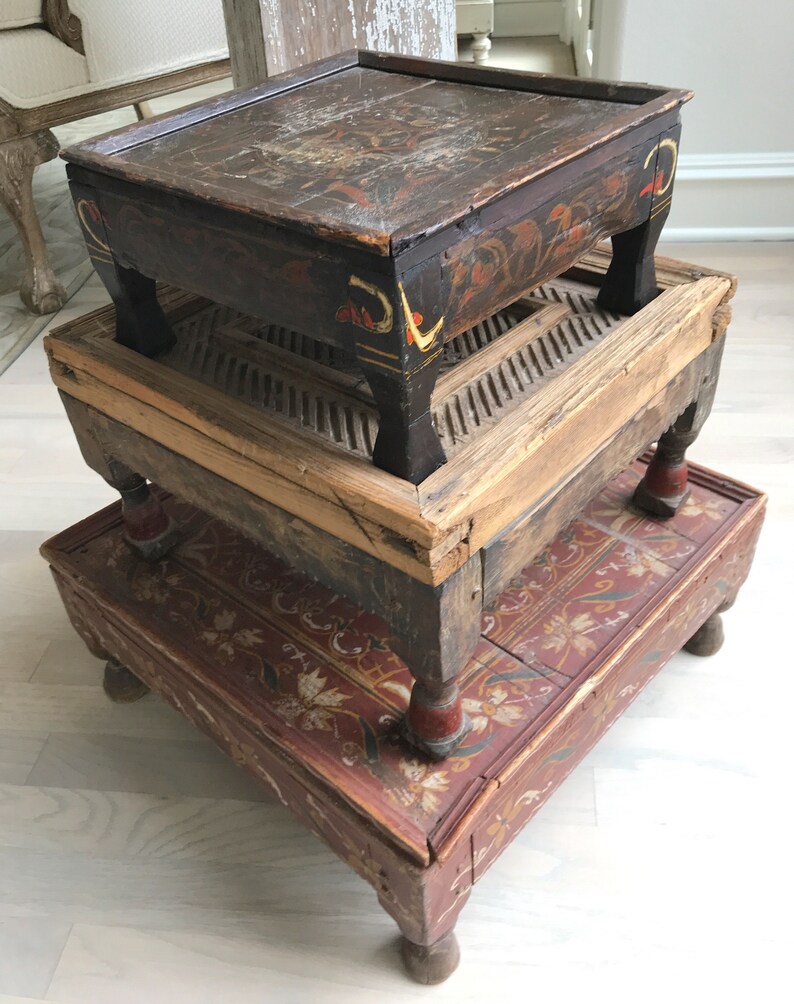Antique Painted Afghan Tea Table Large Etsy