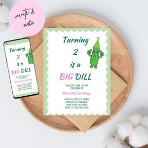 Pickle Birthday Editable Invitation, Kids Party Dill Pickle Theme Instant Download Any Age Girl, Big Dill Birthday Invite