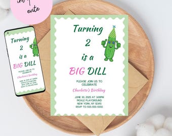 Pickle Birthday Editable Invitation, Kids Party Dill Pickle Theme Instant Download Any Age Girl, Big Dill Birthday Invite
