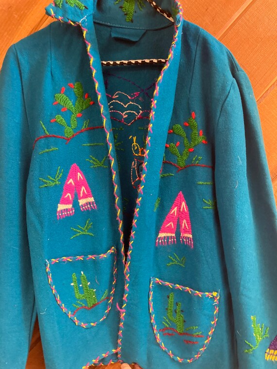 Vintage Teal Felt Mexican Tourist Jacket