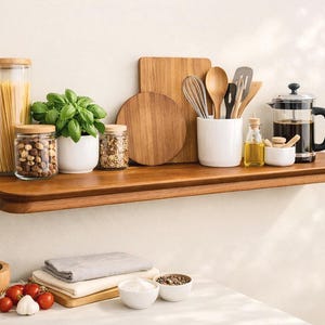 Wood Floating Shelf, Modern Wall Shelf, Custom Size, Hidden Bracket, Teak Finish