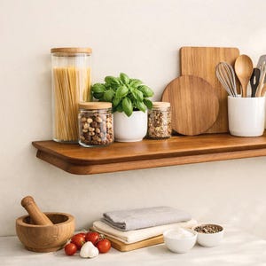 Wood Floating Shelf, Modern Wall Shelf, Custom Size, Hidden Bracket, Teak Finish