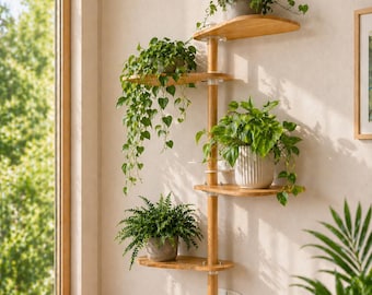 Modular Wood Plant Stand, Expandable Vertical Plant Shelf, Reconfigurable Wall Mounted Planter Rack, Indoor Wall Planter