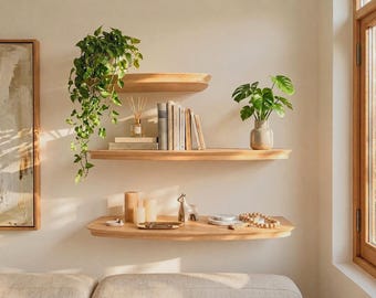 Solid Wood Floating Shelves, Scandinavian Design Custom Wall Mount Shelf, Custom Size And Colored Shelving, Silk Matte Clear Warnished