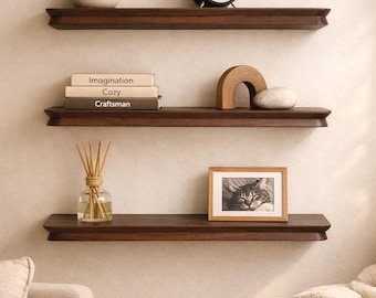 Mensola da parete in legno curvato, mensola sospesa, colore noce scuro, arredamento moderno