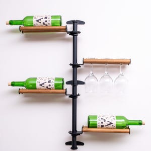 Black Metal Pole Custom Color Wall Mount Wine Rack: Modular Wine Storage Bottle & Glass Holder, Corner Wine Rack, Corner Bottle Storage
