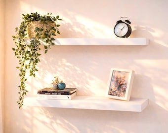 Floating Shelf, Wood Wall Shelf in White Color, Secure Hidden Mount