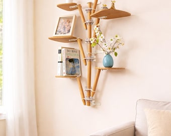 Conamily Mensola angolare da 40,6 cm, in legno massello di rovere naturale, montaggio a parete, con estremità arrotondata, con foro per piccole piante, per camera da letto, cucina, soggiorno