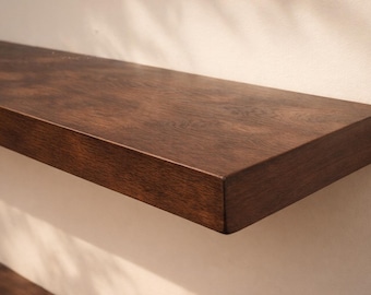 Walnut Floating Shelf, Dark Walnut Color Finish, Modern Wooden Wall Shelf, Hidden Heavy Duty Brackets