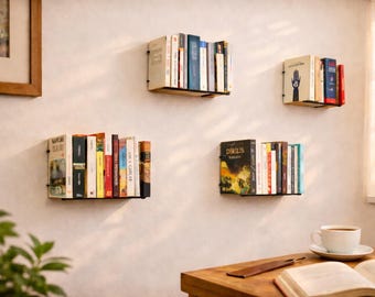 Estantería flotante invisible, estantería metálica oculta para pared, expositor de libros exclusivo, biblioteca vertical flotante de fácil montaje.
