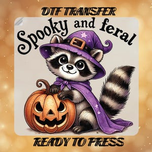 Spooky And Feral Raccoon DTF Transfer,Halloween Raccoon Ready To Press,Witch Racoon DTF,Funny Raccoon Heat Transfer,Pumpkin Season DTF Print
