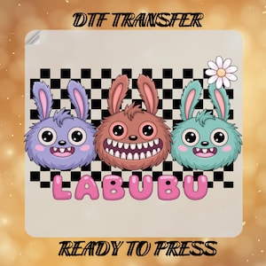 Checkered Labubu DTF Transfer, Doll Cartoon Ready To Press, Personalized Gift For Kids, Heat Transfer, Labubu DTF,Labubu Gift,DTF Gang Sheet