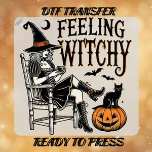 Halloween Feeling Witchy DTF Transfer, Witch Hat Ready To Press,Spooky Vibes Heat Press, Salem Girls Trip Print,Witchy Aesthetic Gang Sheets