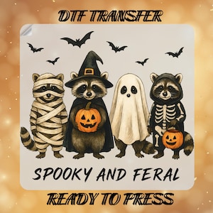 Spooky And Feral Raccoon DTF Transfers,Halloween Raccoon Ready To Press,Witch Racoon DTF,Funny Raccoon Heat Transfer,Spooky Vibes DTF Prints