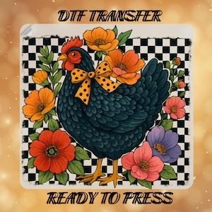 Floral Chicken DTF Transfer, Coquette Chicken Ready To Press, Checkered DTF, Chicken Gifts,Wildflower Chicken, Heat Transfer, DTF Gang Sheet