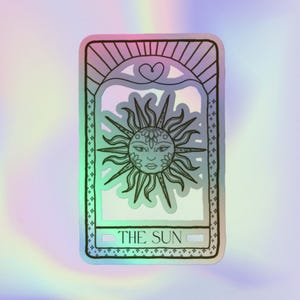 Tarotkaart "The Sun" holografische sticker voor waterflessen, laptops en cadeaus.