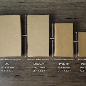 notebook inserts available in multiple layouts and sizes
A5, Standard, Portable and Passport notebook insert sizes