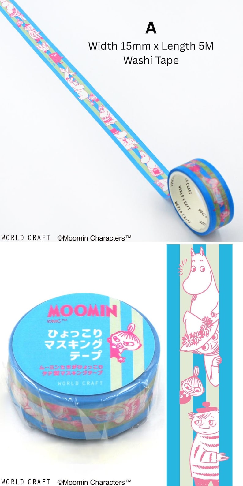 Moomin Masking Tapes, 18 Designs Available - Washi, PET Film, PE cloth | Moomin Sticker Stationery Journals Planner Scrapbooking A