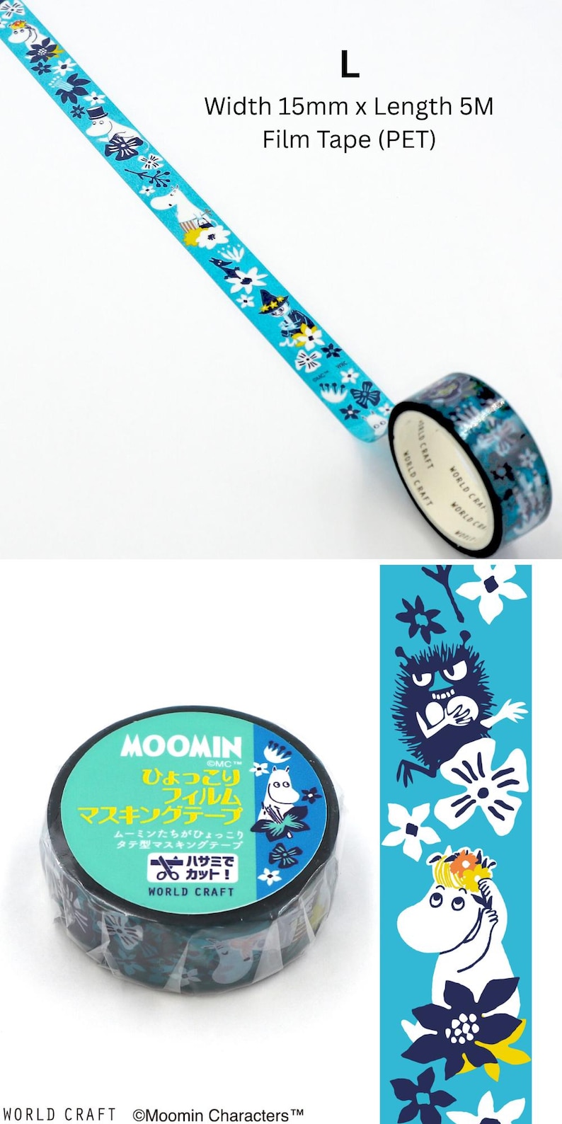 Moomin Masking Tapes, 18 Designs Available - Washi, PET Film, PE cloth | Moomin Sticker Stationery Journals Planner Scrapbooking L