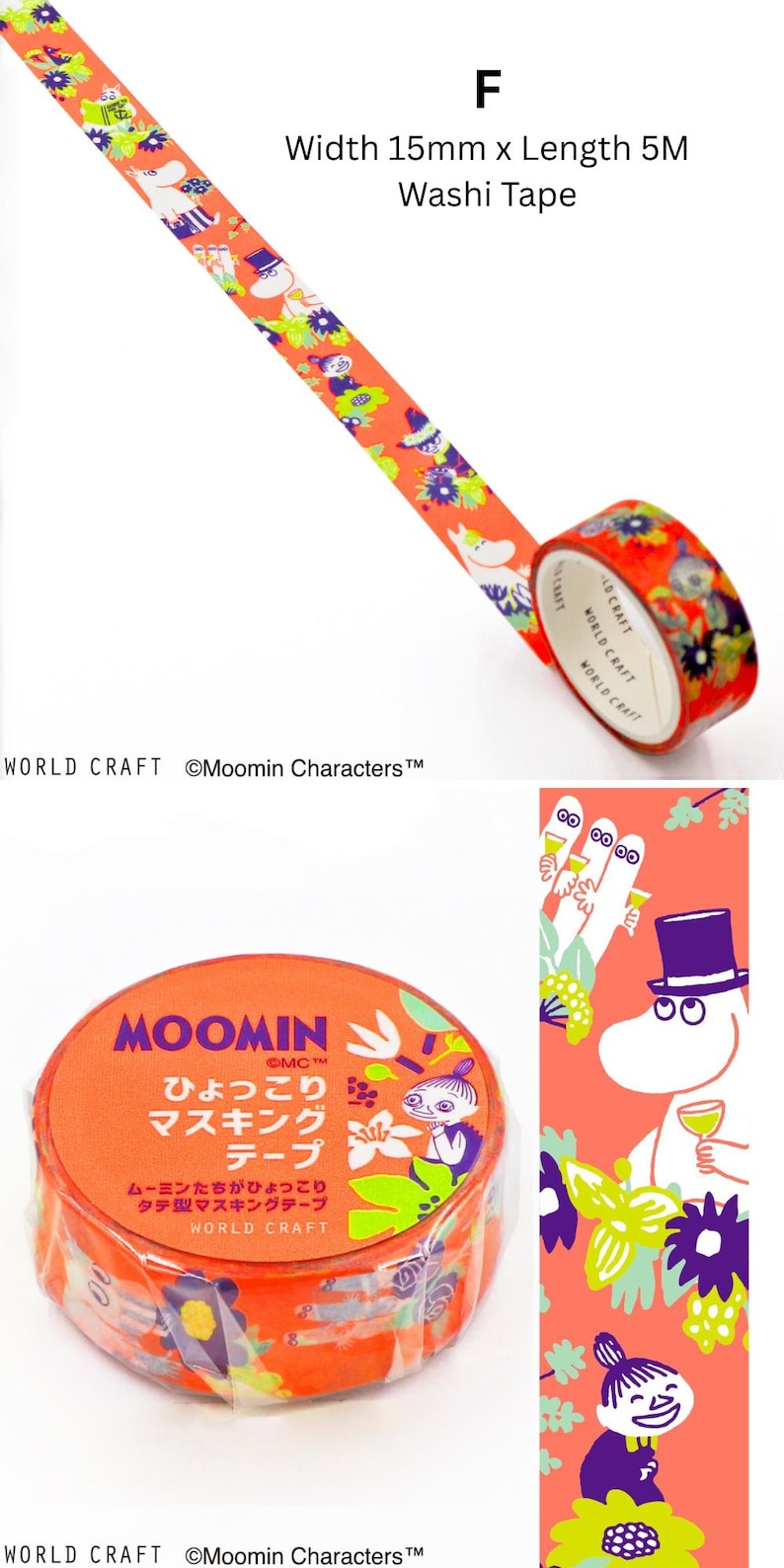 Moomin Masking Tapes, 18 Designs Available - Washi, PET Film, PE cloth | Moomin Sticker Stationery Journals Planner Scrapbooking F