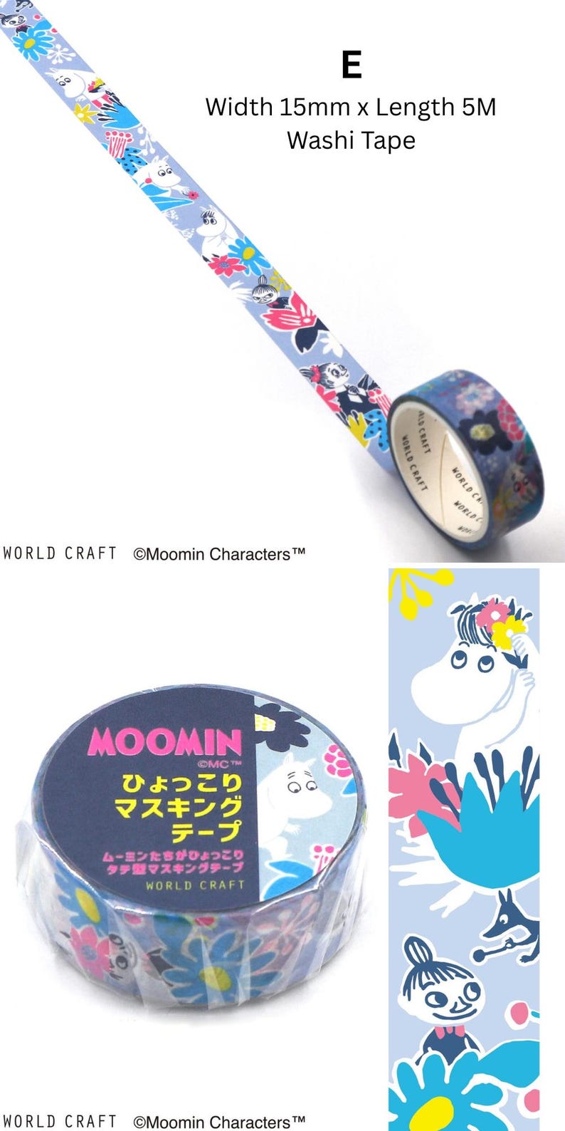 Moomin Masking Tapes, 18 Designs Available - Washi, PET Film, PE cloth | Moomin Sticker Stationery Journals Planner Scrapbooking E