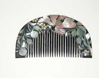 Vintage Japanese Black Lacquer Iridescent Hair Comb