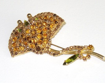 Vintage Pave Rhinestone 3D Flower Brooch