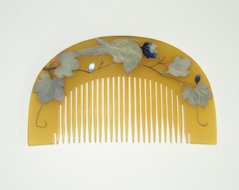 Vintage Japanese Bird Motif Lacquer Hair Comb