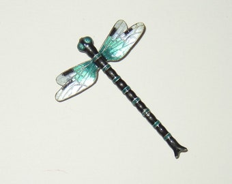 Vintage Signed Sterling Enamel Dragonfly Brooch