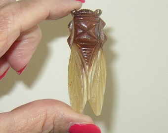 Vintage Horn Cicada Bug Brooch