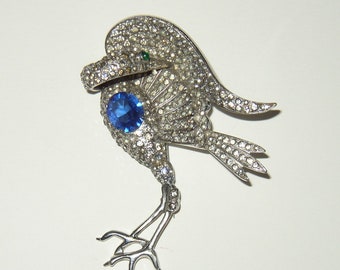 Spectacular Vintage Rhinestone Crane Bird Brooch