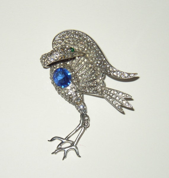 Spectacular Vintage Rhinestone Crane Bird Brooch