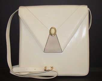 Vintage Bally Handbag Purse Cream White Leather Suede
