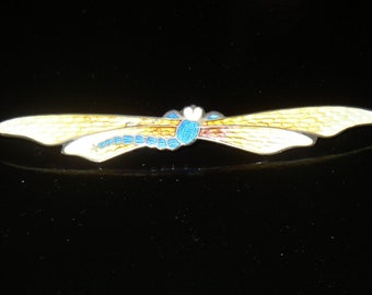 Vintage Signed Sterling Guilloche Enamel Dragonfly Brooch