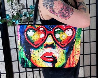 Electric Wasteland by Carissa Rose Classic Shoulder Bag | Large Bucket Bag Purse | Rainbow Punk Rock Edgy Alternative Girl Art