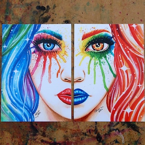 Set Of TWO Separate Art Prints - 5x7, 8x10, or apprx 11x14 inch Prints - Split Personality Set