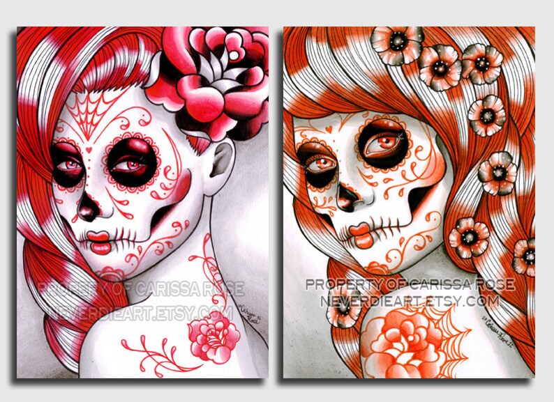 Set of SIX Signed Art Prints Spectrum Series 5x7, 8x10, or apprx. 11x14 Prints Rainbow Day of the Dead Sugar Skulls image 3