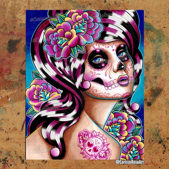 Set Bundle Collection Sugar skull girl Muertos girl face with flower roses  painting Lady vintage style illustration 23190304 Vector Art at Vecteezy